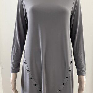 Sun Kim Blouse Tunic women's Size XS Long sleeve Gray asymmetric Shirt Slinky